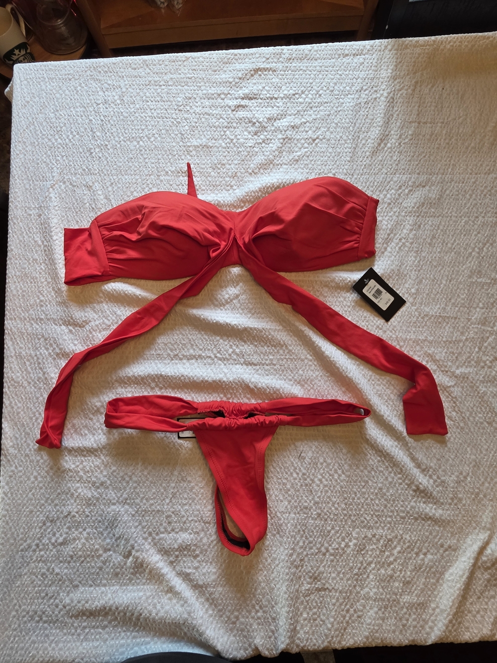 Frederick's of Hollywood Red Bandeau Tie Bikini Set Top Xl Bottoms Large